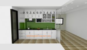 thiết kế tủ bếp nhôm sơn tĩnh điện