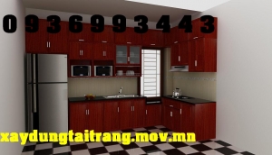 thiết kế tủ bếp nhôm vân gỗ