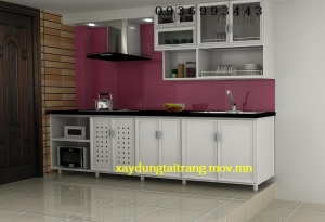thiết kế tủ bếp nhôm sơn tĩnh điện